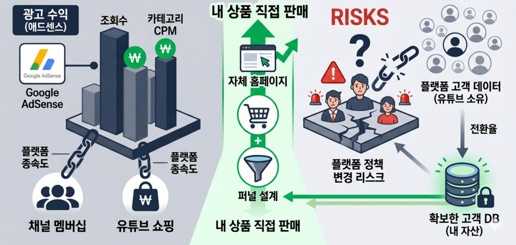 유튜브 수익화 방법 플랫폼 종속 리스크 구조도